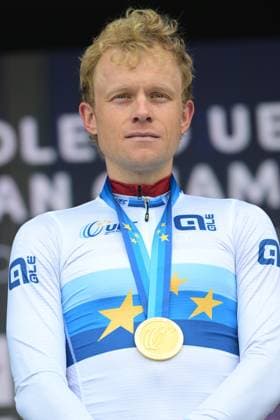 Danish SCHMIDT Mads Würtz, winner of the gold medal pictured on the podium of the UEC Gravel European Championships in Houffalize (138 km), on Sunday 30 August 2026. DAVIDxPINTENS  x184753454x