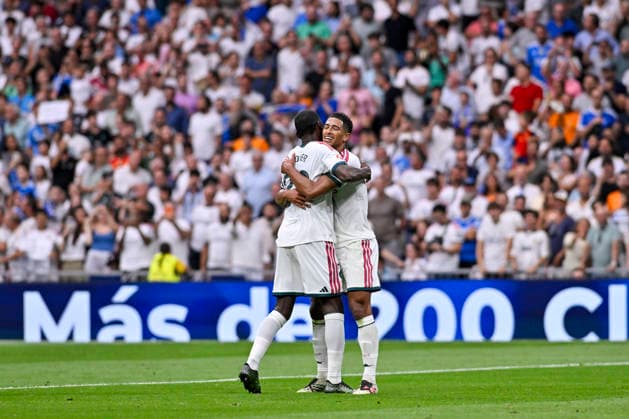 August 30, 2026, Madrid, Madrid, Spain: 5 JUDE BELLINGHAM of Real Madrid CF celebrates a goal (2-0) during the match on Matchday 3 of the 2026-27 National League First Division Championship between REAL MADRID C.F. and MALAGA CF, played at the Bernabeu Stadium on August 30, 2026, in Madrid, Spain. Madrid Spain - ZUMAc312 20260830_zsp_c312_015 Copyright: xOscarxManuelxSanchezx