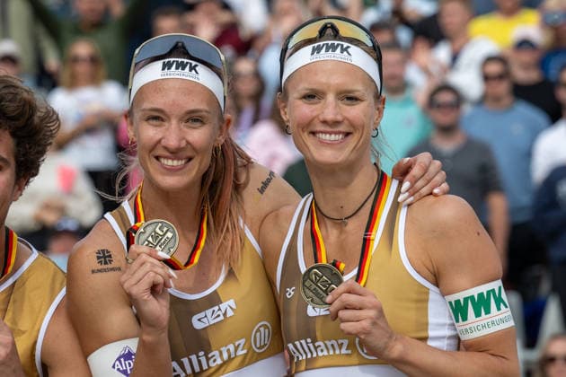 RECORD DATE NOT STATED German Beach Championship - Deutsche Beachvolleyball Meisterschaft Dortmund, Germany 30.08.2026 DORTMUND, GERMANY - AUGUST 30: Deutsche Meister: Sandra Ittlinger (Player 1, Eintracht Spontent e.V.), Kim van de Velde (Player 2, Blaubären TSV Flacht) during the German Beach Championship - Deutsche Beachvolleyball Meisterschaft at Dortmund on August 30, 2026 in Dortmund, Germany. *** German Beach Championship German Beach Volleyball Championship Dortmund, Germany August 30, 2026 DORTMUND, GERMANY AUGUST 30 German Champions Sandra Ittlinger, Player 1, Eintracht Spontent e.V., Kim van de Velde (Player 2), and Blaubären TSV Flacht during the German Beach Championship (German Beach Volleyball Championship) in Dortmund on August 30, 2026, in Dortmund, Germany Copyright: xBEAUTIFULxSPORTS PeterxWeberx