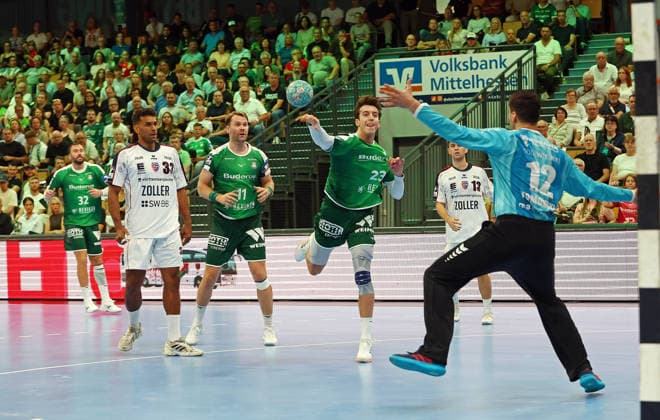 August 30, 2026, xovx, Opel Handball Bundesliga, HSG Wetzlar vs. SG BBM Bietigheim: Nikolaj Laesö (HSG Wetzlar), Djibril M. Bengue (SG BBM Bietigheim), Petter Överby (HSG Wetzlar), Marcus Norrbrink, SG BBM Bietigheim; Nikola Vlahovic, SG BBM Bietigheim; Martin Tomovski, SG BBM Bietigheim; Wetzlar Buderus Arena, Hesse, Germany, DE