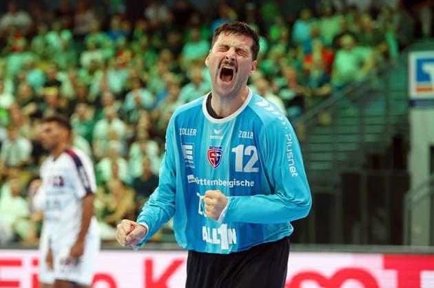 August 30, 2026, xovx, Opel Handball Bundesliga, HSG Wetzlar vs. SG BBM Bietigheim; Martin Tomovski celebrates; SG BBM Bietigheim vs. Wetzlar; Buderus Arena; Hesse, Germany; DE