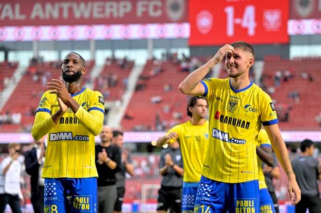 Royal Antwerp FC v Sint-Truidense VV - Jupiler Pro League DEURNE, BELGIUM - AUGUST 30 : players of STVV celebrates the win after the Jupiler Pro League match between Royal Antwerp FC and Sint-Truidense VV on August 30, 2026 in Deurne, Belgium, 30 08 2026 Deurne Belgium  Copyright: xSesx