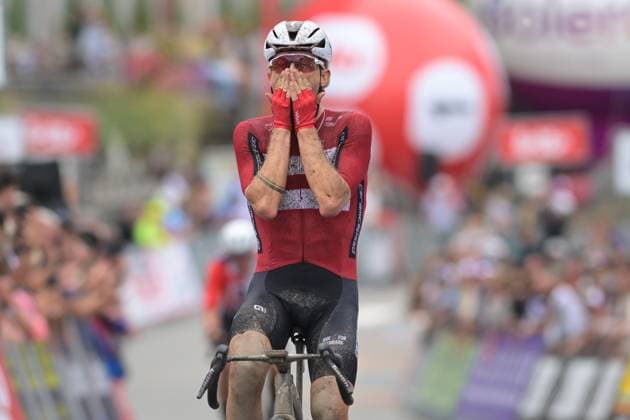 Danish SCHMIDT Mads Würtz celebrates as he crosses the finishlin of the UEC Gravel European Championships in Houffalize (138 km), on Sunday 30 August 2026. DAVIDxPINTENS  x184758297x