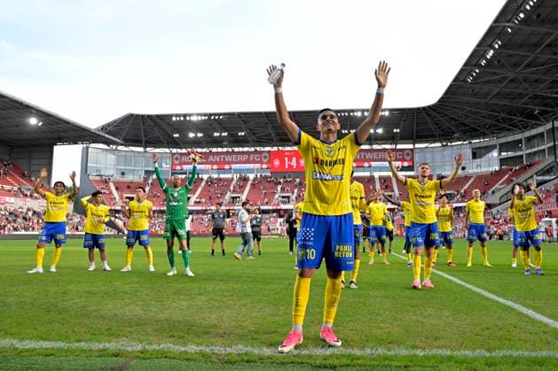 Royal Antwerp FC v Sint-Truidense VV - Jupiler Pro League DEURNE, BELGIUM - AUGUST 30 : players of STVV celebrates the win after the Jupiler Pro League match between Royal Antwerp FC and Sint-Truidense VV on August 30, 2026 in Deurne, Belgium, 30 08 2026 Deurne Belgium  Copyright: xSesx