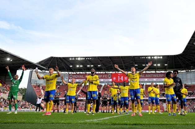 Royal Antwerp FC v Sint-Truidense VV - Jupiler Pro League DEURNE, BELGIUM - AUGUST 30 : players of STVV celebrates the win after the Jupiler Pro League match between Royal Antwerp FC and Sint-Truidense VV on August 30, 2026 in Deurne, Belgium, 30 08 2026 Deurne Belgium  Copyright: xSesx