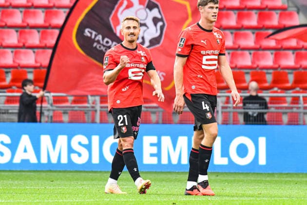 FOOTBALL : Stade Rennais vs Le Mans FC - Ligue 1 - JournÃ e 2 - 30 08 2026 Joie des joueurs du Stade Rennais aprÃ s le but de Valentin Rongier (Stade Rennais) RennesFrance  Copyright: xBaptistexAutissierx
