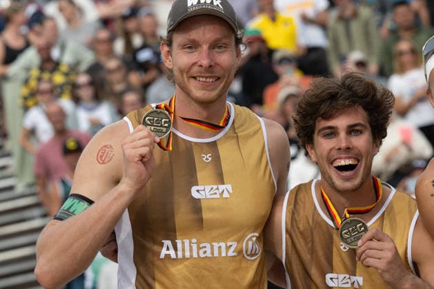 German Beach Championship German Beach Volleyball Championship Dortmund, Germany August 30, 2026 DORTMUND, GERMANY AUGUST 30 German Champions Nils Ehlers (Player 1), ETV Hamburg, Lui Wüst (Player 2), Eintracht Spontent during the German Beach Championship at Dortmund on August 30, 2026, in Dortmund, Germany Copyright: xBEAUTIFULxSPORTS PeterxWeberx