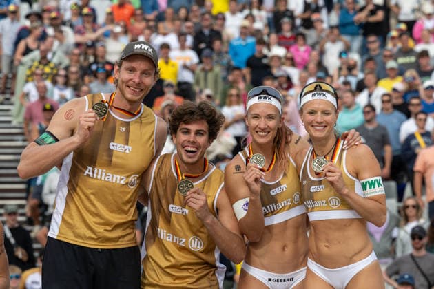 German Beach Championship (German Beach Volleyball Championship) Dortmund, Germany August 30, 2026 DORTMUND, GERMANY AUGUST 30 German Champions Nils Ehlers (Player 1), ETV Hamburg; Lui Wüst (Player 2), Eintracht Spontent; Sandra Ittlinger (Player 1), Eintracht Spontent e.V., Kim van de Velde (Player 2), Blaubären TSV Flacht during the German Beach Championship (German Beach Volleyball Championship) in Dortmund on August 30, 2026, in Dortmund, Germany Copyright: xBEAUTIFULxSPORTS PeterxWeberx