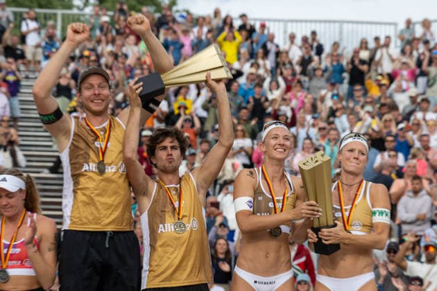 German Beach Championship (German Beach Volleyball Championship) Dortmund, Germany August 30, 2026 DORTMUND, GERMANY AUGUST 30 German Champions Nils Ehlers (Player 1), ETV Hamburg; Lui Wüst (Player 2), Eintracht Spontent; Sandra Ittlinger (Player 1), Eintracht Spontent e.V., Kim van de Velde (Player 2), Blaubären TSV Flacht during the German Beach Championship (German Beach Volleyball Championship) in Dortmund on August 30, 2026, in Dortmund, Germany Copyright: xBEAUTIFULxSPORTS PeterxWeberx