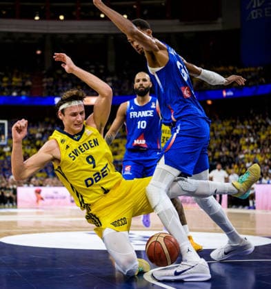 August 30, 2026: Pelle Larsson of Sweden and Victor Wembanyama of France during the FIBA World Cup Qualifier basketball game between Sweden and France on August 30, 2026 in Stockholm. Photo by Joel Marklund. BILDBYRAN code JM JM0848 bbeng basketball FIBA World Cup Qualifiers Sweden France  Copyright: JOELxMARKLUND BB260830JM036