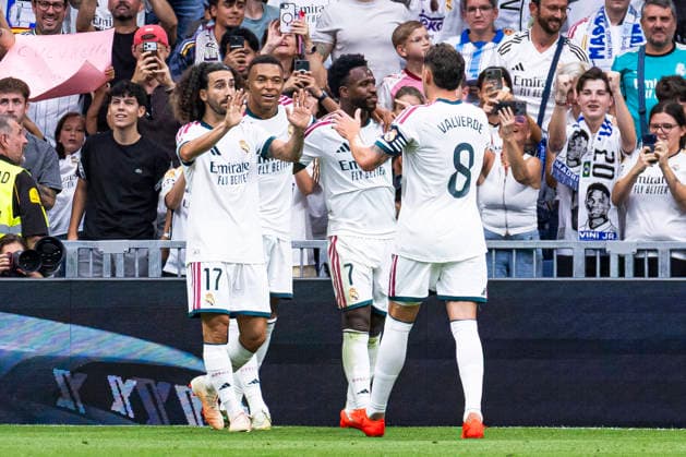 ESP Real Madrid CF vs. Málaga CF La Liga EA Sports Kylian Mbappé of Real Madrid celebrates his goal during the La Liga EA Sports match between Real Madrid and Málaga CF at Estadio Santiago Bernabéu on August 30, 2026, in Madrid, Spain Madrid Madrid Spain Soccer Copyright: xAlejandroxMatiasx