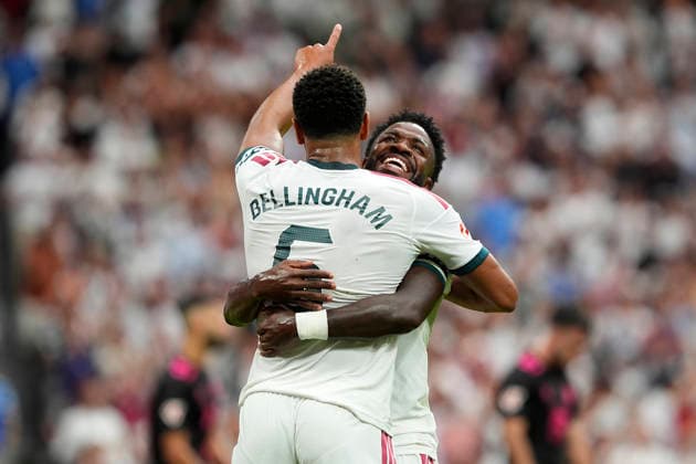 Real Madrid CF™s Jude Bellingham and Vinicius Junior celebrate goal during La Liga match. August 30, 2026. (20260830248)