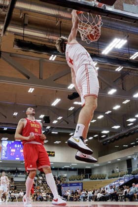 BASKETBALL - FIBA EuroBasket, quali, AUT vs MKD VIENNA,AUSTRIA,30.AUG.26 - BASKETBALL - FIBA EuroBasket 2029 Pre-Qualifier, Austria vs North Macedonia. Image shows Stojan Gjuroski (MKD) and Florian Koeppel (AUT).  GEPAxpictures xArminxRauthner