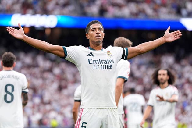August 30, 2026, Madrid, Madrid, Spain: Jude Bellingham of Real Madrid CF celebrates after scoring his team s first goal during the Spanish League, LaLiga EA Sports, football match played between Real Madrid and Malaga CF at Bernabeu stadium on August 30, 2026, in Madrid, Spain. Madrid Spain - ZUMAa181 20260830_zaa_a181_089 Copyright: xOscarxJ.xBarrosox