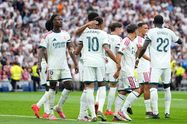 August 30, 2026, Madrid, Madrid, Spain: Kylian Mbappe of Real Madrid CF celebrates after scoring his team s third goal with teammates during the Spanish League, LaLiga EA Sports, football match played between Real Madrid and Malaga CF at Bernabeu stadium on August 30, 2026, in Madrid, Spain. Madrid Spain - ZUMAa181 20260830_zaa_a181_093 Copyright: xDennisxAgyemanx