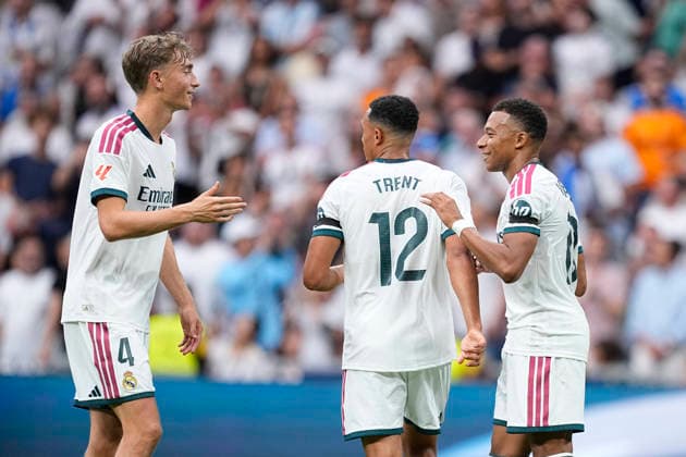 August 30, 2026, Madrid, Madrid, Spain: Kylian Mbappe of Real Madrid CF celebrates after scoring his team s third goal during the Spanish League, LaLiga EA Sports, football match played between Real Madrid and Malaga CF at Bernabeu stadium on August 30, 2026, in Madrid, Spain. Madrid Spain - ZUMAa181 20260830_zaa_a181_096 Copyright: xOscarxJ.xBarrosox