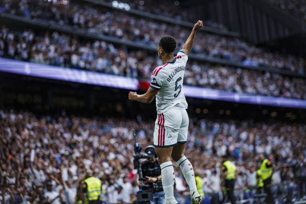Real Madrid CF v Malaga CF - LaLiga MADRID, SPAIN - AUGUST 30: Jude Bellingham of Real Madrid CF celebrates his goal during the LaLiga EA Sports match between Real Madrid CF and Malaga CF at Bernabeu Stadium on August 30, 2026 in Madrid, Spain. Pablo Garcia Sacristan Anadolu Madrid Spain. Editorial use only. Please get in touch for any other usage.  Copyright: x2026xAnadoluxPabloxGarciaxSacristanx
