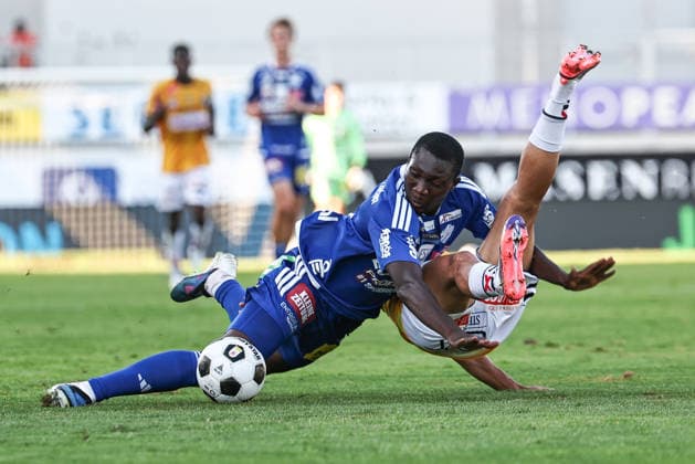 SOCCER - BL, Hartberg vs Ried HARTBERG,AUSTRIA,30.AUG.26 - SOCCER - ADMIRAL Bundesliga, TSV Hartberg vs SV Ried. Image shows Habib Coulibaly (Hartberg) and Yusuf Maart (Ried).  GEPAxpictures xChrisxBauer