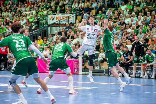 OPEL Handball Bundesliga: HSG Wetzlar vs. SG BBM Bietigheim, August 30, 2026; Maxim Orlov (SG BBM Bietigheim), 24, Jona Schoch, HSG Wetzlar, 22, Marti Soler, HSG Wetzlar, 23, Tomas Piroch, HSG Wetzlar, 13 OPEL Handball Bundesliga HSG Wetzlar vs. SG BBM Bietigheim, Wetzlar, August 30, 26 Copyright: xBEAUTIFULxSPORTS Roeczeyx