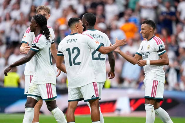 August 30, 2026, Madrid, Madrid, Spain: Kylian Mbappe of Real Madrid CF celebrates after scoring his team s third goal during the Spanish League, LaLiga EA Sports, football match played between Real Madrid and Malaga CF at Bernabeu stadium on August 30, 2026, in Madrid, Spain. Madrid Spain - ZUMAa181 20260830_zaa_a181_105 Copyright: xOscarxJ.xBarrosox