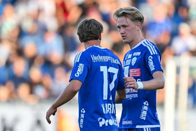 SOCCER - BL, Hartberg vs Ried HARTBERG,AUSTRIA,30.AUG.26 - SOCCER - ADMIRAL Bundesliga, TSV Hartberg vs SV Ried. Image shows the rejoicing of Jonas Karner and Benjamin Markus (Hartberg).  GEPAxpictures xAvnixRetkoceri