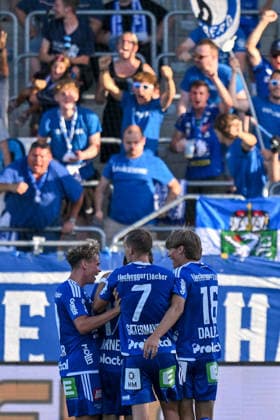 SOCCER - BL, Hartberg vs Ried HARTBERG,AUSTRIA,30.AUG.26 - SOCCER - ADMIRAL Bundesliga, TSV Hartberg vs SV Ried. Image shows the rejoicing of Hartberg.  GEPAxpictures xAvnixRetkoceri