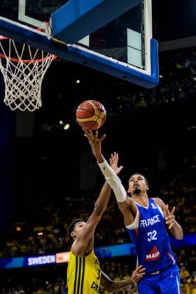 August 30, 2026: Bobi Klintman of Sweden and Victor Wembanyama of France during the FIBA World Cup Qualifier basketball game between Sweden and France on August 30, 2026 in Stockholm. Photo by Joel Marklund, BILDBYRAN. Code: JM JM0848 bbeng basketball FIBA World Cup Qualifiers Sweden France  Copyright: JOELxMARKLUND BB260830JM038