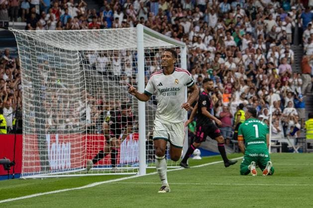 August 30, 2026, Madrid, Spain: Jude Bellingham of Real Madrid celebrates a goal during the La Liga EA SPORTS 2026-2027 match between Real Madrid and Malaga CF. Madrid Spain - ZUMAs197 20260830_aaa_s197_101 Copyright: xDavidxCanalesx