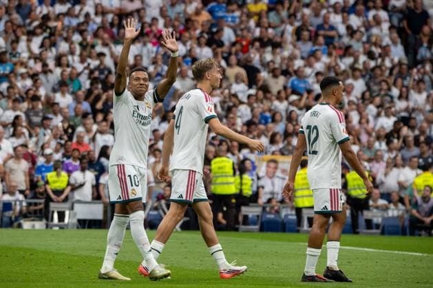 August 30, 2026, Madrid, Spain: Kylian Mbappo of Real Madrid celebrates a goal during the La Liga EA SPORTS 2026-2027 match between Real Madrid and Malaga CF. Madrid Spain - ZUMAs197 20260830_aaa_s197_107 Copyright: xDavidxCanalesx