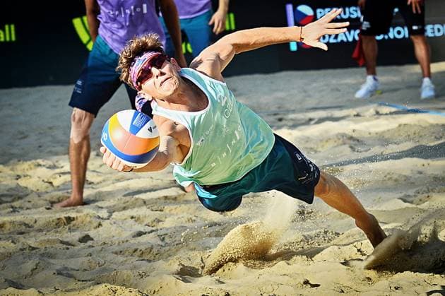Jiri Sedlak from Czech Republic in action during the World Beach volleyball, Beachvolleyball Pro Tour, category Futures, on August 30, 2026, in Brno, Czech Republic. (CTKxPhoto PatrikxUhlir) CTKPhotoP2026083004803  CTKPhotoP2026083004803