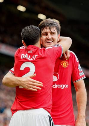 Manchester United, ManU v Ipswich Town - Premier League 2026 27 Diogo Dalot and Harry Maguire of Manchester United celebrate 2nd gaol during the Premier League 2026 27 match between Manchester United and Ipswich Town at Old Trafford on August 30, 2026 in Manchester, England. WARNING! This Photograph May Only Be Used For Newspaper And Or Magazine Editorial Purposes. May Not Be Used For Publications Involving 1 player, 1 Club Or 1 Competition Without Written Authorisation From Football DataCo Ltd. For Any Queries, Please Contact Football DataCo Ltd on +44 (0) 207 864 9121 Manchester Old Trafford England United Kingdom Copyright: xAllstarxPicturexLibraryxLtdx