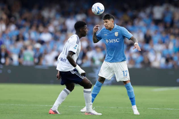 Italy: Serie a football match SSC Napoli vs Como Napoli s Uruguayan defender Mathias Olivera challenges for the ball with Como™s Senegalese forward Assane Diao during the Serie A football match between SSC Napoli vs Como at the Diego Armando Maradona Stadium in Naples, on August 30, 2026. _BPH9251 Copyright: xAntonioxBalascox