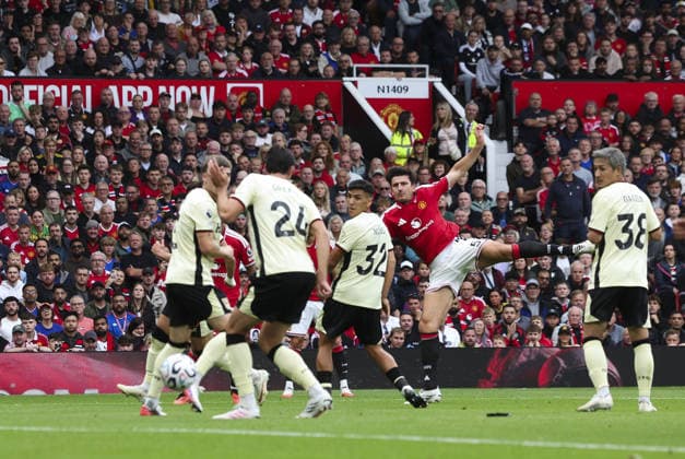 Manchester United, ManU v Ipswich Town, FA Premier League 30.08.26 Manchester United v Ipswich Town, FA Premier League Bradley Ormesher The Times Harry Maguire of Manchester United shot defelcts of SJacob Greaves of Ipswich Town for an own goal 2-1  Copyright: xBradleyxOrmesherx NINTCHDBPICT001104398835