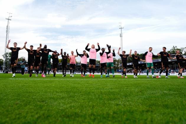 VELSEN-ZUID , 30-08-2026 , BUKO Stadion , season 2026 2027 , Dutch Eredivisie football , match between Telstar and Ajax , Picture shows celebration after the match by players Ajax Telstar - Ajax  x206254573x Copyright: