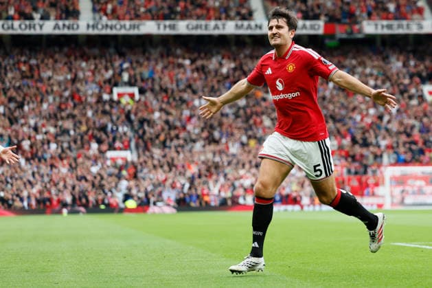 Manchester United, ManU v Ipswich Town - Premier League 2026 27 Harry Maguire of Manchester United celebrates 2nd gaol during the Premier League 2026 27 match between Manchester United and Ipswich Town at Old Trafford on August 30, 2026 in Manchester, England. WARNING! This Photograph May Only Be Used For Newspaper And Or Magazine Editorial Purposes. May Not Be Used For Publications Involving 1 player, 1 Club Or 1 Competition Without Written Authorisation From Football DataCo Ltd. For Any Queries, Please Contact Football DataCo Ltd on +44 (0) 207 864 9121 Manchester Old Trafford England United Kingdom Copyright: xAllstarxPicturexLibraryxLtdx