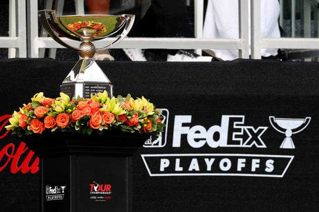 ATLANTA, GA - AUGUST 30: The FedEx Cup trophy on display at the first tee box during the fourth and final round of the PGA, Golf Herren Tour Championship on August 30, 2026 at East Lake Golf Club in Atlanta, Georgia. (Photo by David J. Griffin Icon Sportswire) GOLF: AUG 30 PGA Tour Championship EDITORIAL USE ONLY Icon9532608300001