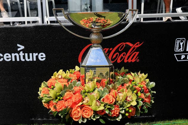ATLANTA, GA - AUGUST 30: The FedEx Cup trophy on display at the first tee box during the fourth and final round of the PGA, Golf Herren Tour Championship on August 30, 2026 at East Lake Golf Club in Atlanta, Georgia. (Photo by David J. Griffin Icon Sportswire) GOLF: AUG 30 PGA Tour Championship EDITORIAL USE ONLY Icon9532608300127