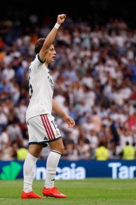 Arda Güler of Real Madrid CF celebrates after scoring his team s fourth goal during the LaLiga EA Sports match between Real Madrid CF and Málaga CF at Estadio Santiago Bernabéu on August 30, 2026, in Madrid, Spain. Photo by Manu Reino, DeFodi Images