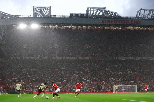 Heavy rain falls during the game Manchester United, ManU v Ipswich Town, Premier League Football, Football, Old Trafford, Manchester, UK - 30 Aug 2026Manchester Old Trafford United Kingdom EDITORIAL USE ONLY No use with unauthorised audio, video, data, fixture lists, club league logos or live services. Online in-match use limited to 120 images, no video emulation. No use in betting, games or single club league player publications. Copyright: xMattxWest Shutterstockx 17119118bc