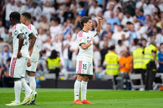 August 30, 2026, Madrid, Madrid, Spain: Arda Guler of Real Madrid CF celebrates after scoring his team s fourth goal during the Spanish League, LaLiga EA Sports, football match played between Real Madrid and Malaga CF at Bernabeu stadium on August 30, 2026, in Madrid, Spain. Madrid Spain - ZUMAa181 20260830_zaa_a181_158 Copyright: xDennisxAgyemanx