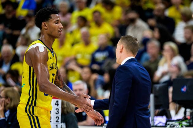 August 30, 2026: Bobi Klintman and Head Coach Mikko Riipinen of Sweden during the FIBA World Cup Qualifier basketball game between Sweden and France on August 30, 2026 in Stockholm. Photo by Joel Marklund, BILDBYRAN. Code: JM JM0848 bbeng, basketball, FIBA World Cup Qualifiers, Sweden, France  Copyright: JOELxMARKLUND BB260830JM079