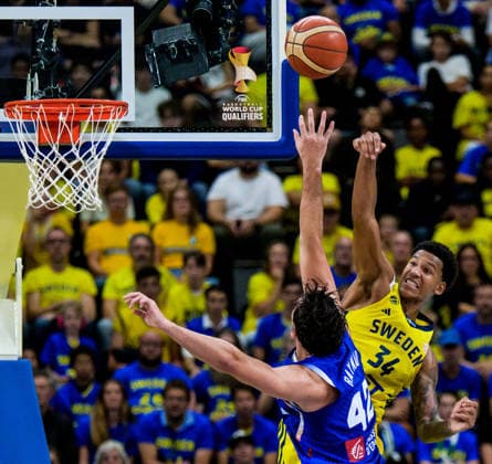 August 30, 2026: Maxime Raynaud of France and Bobi Klintman of Sweden during the FIBA World Cup Qualifier basketball game between Sweden and France on August 30, 2026 in Stockholm. Photo by Joel Marklund. BILDBYRAN code JM JM0848 bbeng basketball FIBA World Cup qualifiers Sweden France  Copyright: JOELxMARKLUND BB260830JM083
