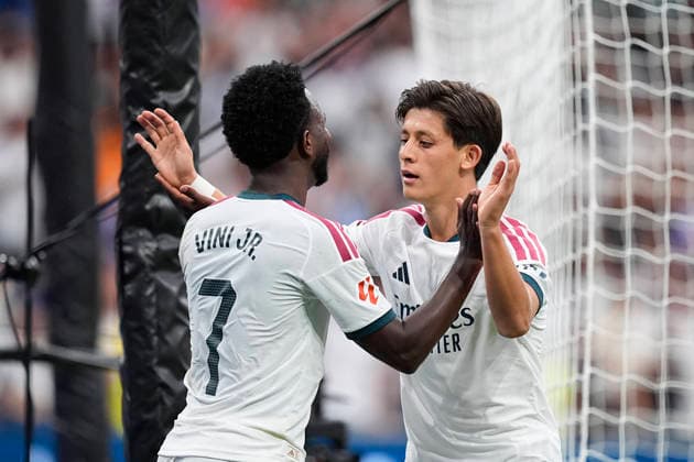 August 30, 2026, Madrid, Madrid, Spain: Arda Guler of Real Madrid CF celebrates after scoring his team s fourth goal during the Spanish League, LaLiga EA Sports, football match played between Real Madrid and Malaga CF at Bernabeu stadium on August 30, 2026, in Madrid, Spain. Madrid Spain - ZUMAa181 20260830_zaa_a181_168 Copyright: xOscarxJ.xBarrosox