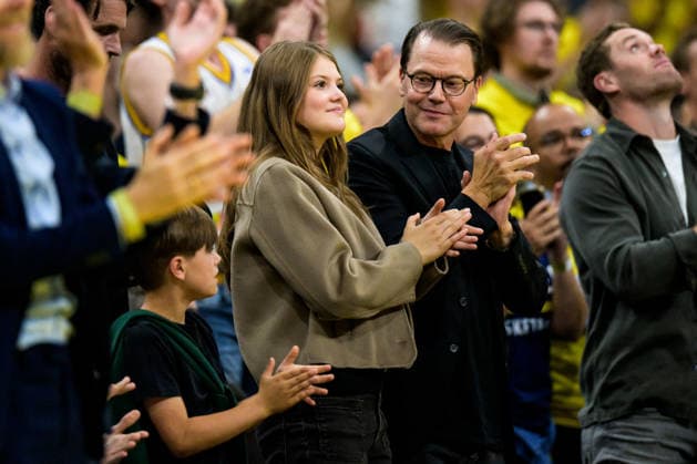 August 30, 2026: Prince Oscar of Sweden, Princess Estelle of Sweden, and Prince Daniel of Sweden in the stands during the FIBA World Cup Qualifier basketball game between Sweden and France on August 30, 2026 in Stockholm. Photo by Joel Marklund, BILDBYRAN. Code: JM JM0848 bbeng basketball FIBA World Cup Qualifiers Sweden France  Copyright: JOELxMARKLUND BB260830JM093