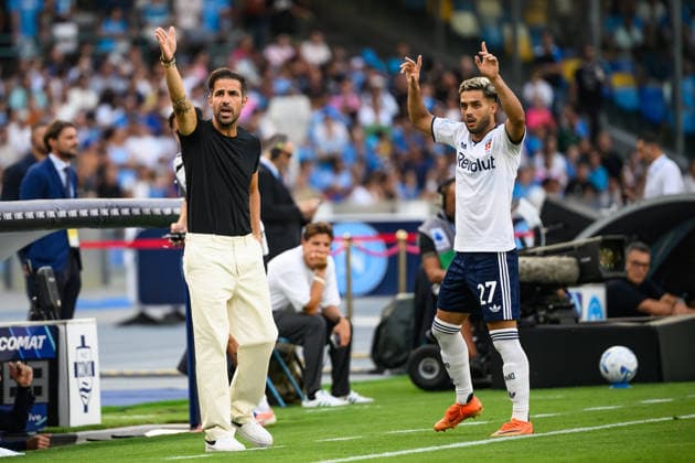 Cesc Fabregas, head coach of Como 1907, reacts during the Serie A 2025 2026 football match between SSC Napoli and Como 1907 at Diego Armando Maradona stadium in Naples (Italy), August 30, 2026. AndreaxStaccioli
