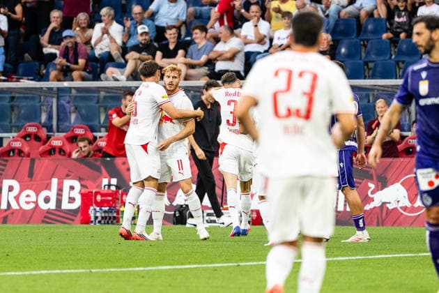 SOCCER - BL, RBS vs A.Wien SALZBURG,AUSTRIA,30.AUG.26 - SOCCER - ADMIRAL Bundesliga, Red Bull Salzburg vs FK Austria Wien. Image shows the rejoicing of RBS.  GEPAxpictures xJulioxArellano