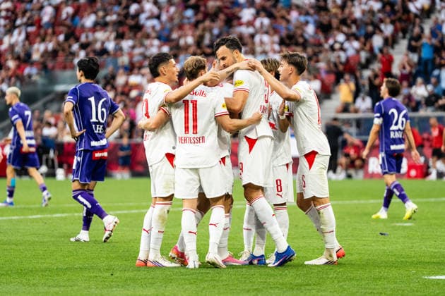 SOCCER - BL, RBS vs A.Wien SALZBURG,AUSTRIA,30.AUG.26 - SOCCER - ADMIRAL Bundesliga, Red Bull Salzburg vs FK Austria Wien. Image shows the rejoicing of RBS.  GEPAxpictures xJulioxArellano