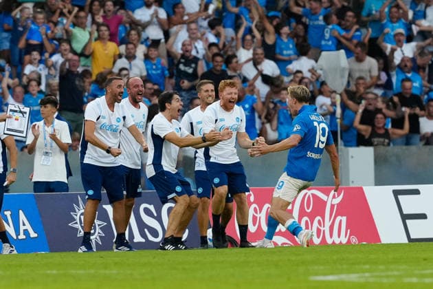 SSC Napoli v Como 1907 - Serie A Enilive Rasmus Hojlund of SSC Napoli celebrates after scoring during the Serie A Enilive match between SSC Napoli and Como 1907 at Diego Armando Maradona Stadium Naples Italy on 30 August 2026. Naples Campania Italy  Copyright: xFrancoxRomanox originalFilename:romano-sscnapol260830_npKps.jpg