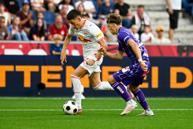 20260830 FC Red Bull Salzburg vs. FK Austria Wien, Admiral Bundesliga, SALZBURG, AUSTRIA AUGUST 30 Damir Redzic of Salzburg and Matteo Schablas of Austria Wien during the Admiral Bundesliga match between FC Red Bull Salzburg and FK Austria Wien at Red Bull Arena on August 30, 2026, in Salzburg, Austria Salzburg Red Bull Arena Salzburg Austria