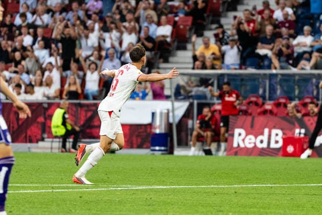 SOCCER - BL, RBS vs A.Wien SALZBURG,AUSTRIA,30.AUG.26 - SOCCER - ADMIRAL Bundesliga, Red Bull Salzburg vs FK Austria Wien. Image shows the rejoicing of Bartosz Mazurek (RBS).  GEPAxpictures xJulioxArellano